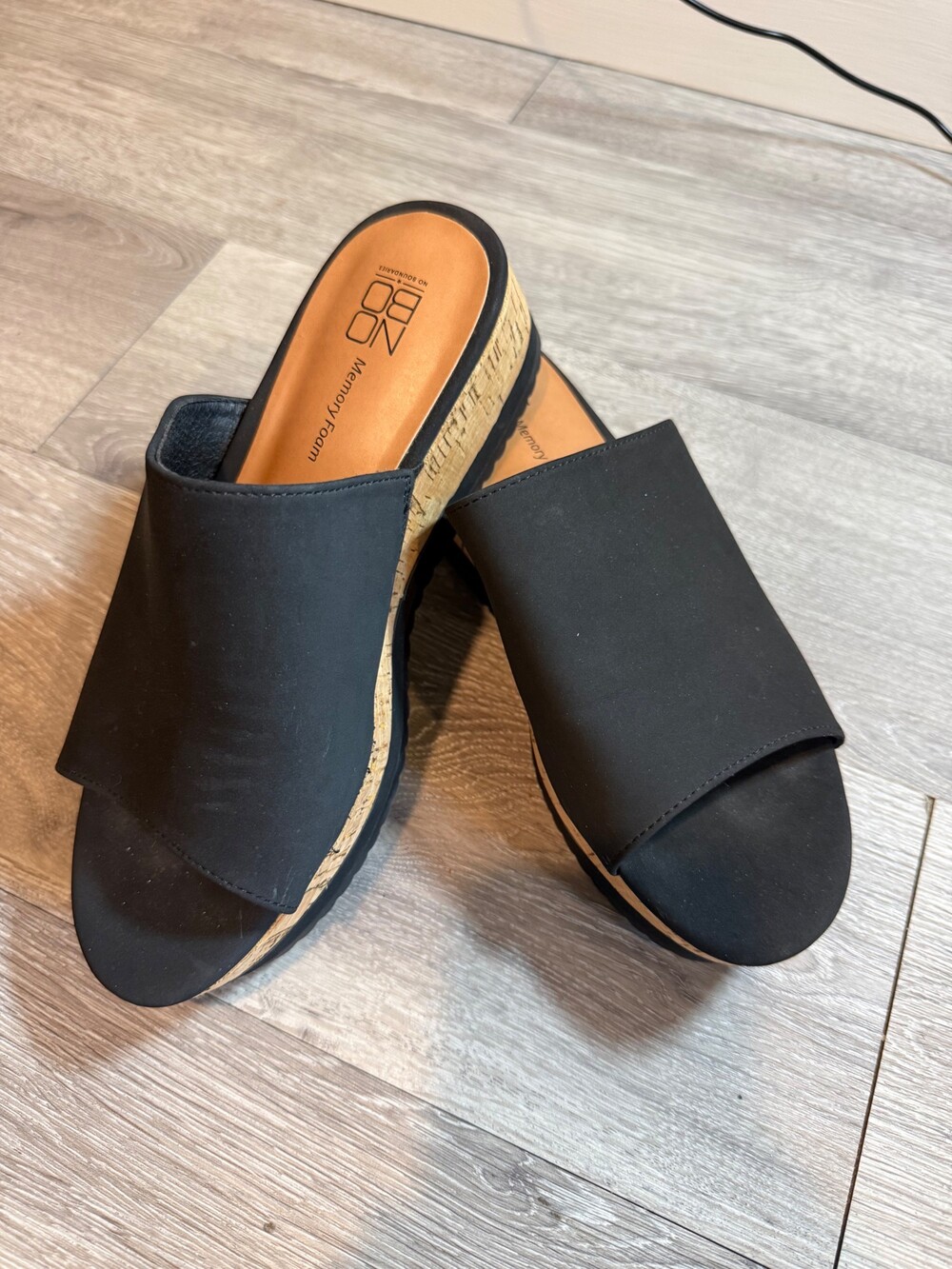 No Boundaries Black Slip-On Wedge Sandals with Memory Foam